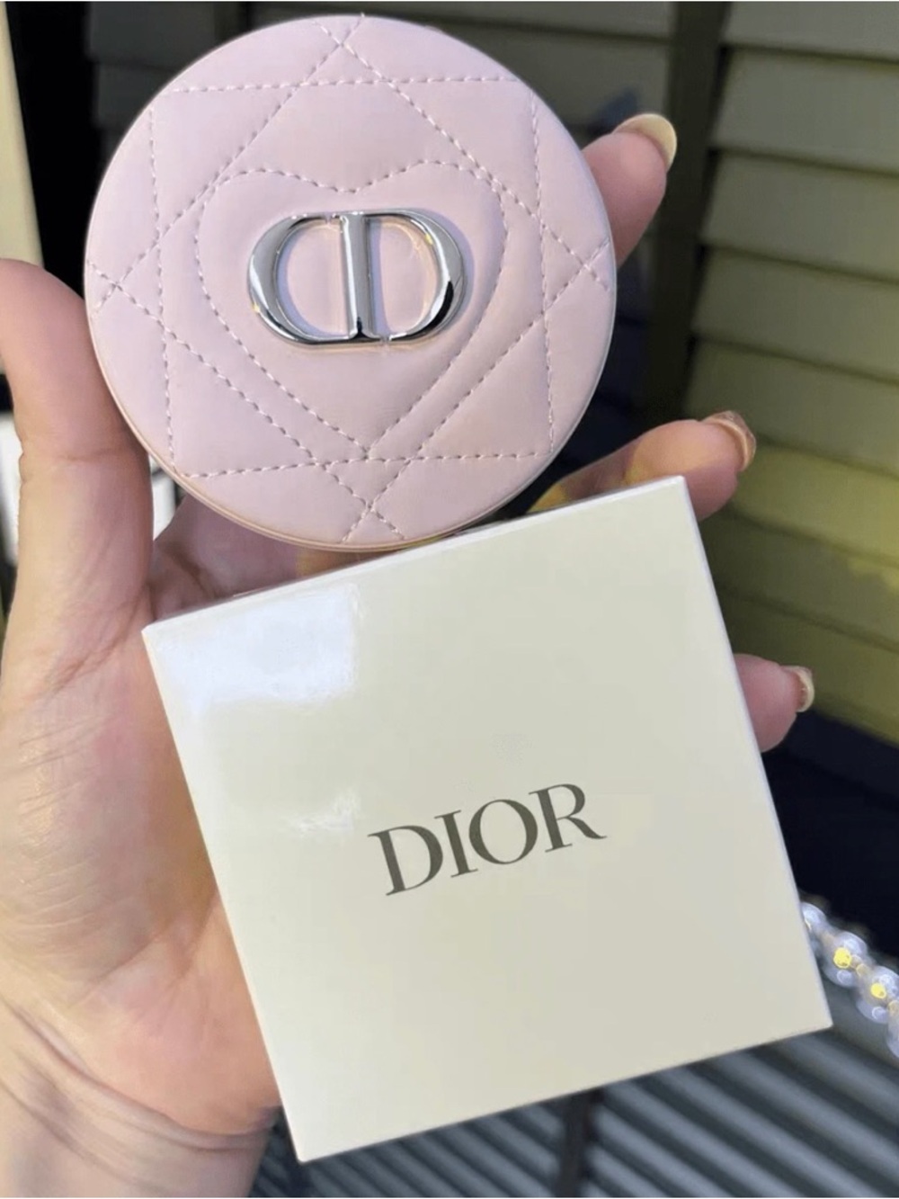 Dior Quilted Compact Case in Pale Pink with Silver Logo